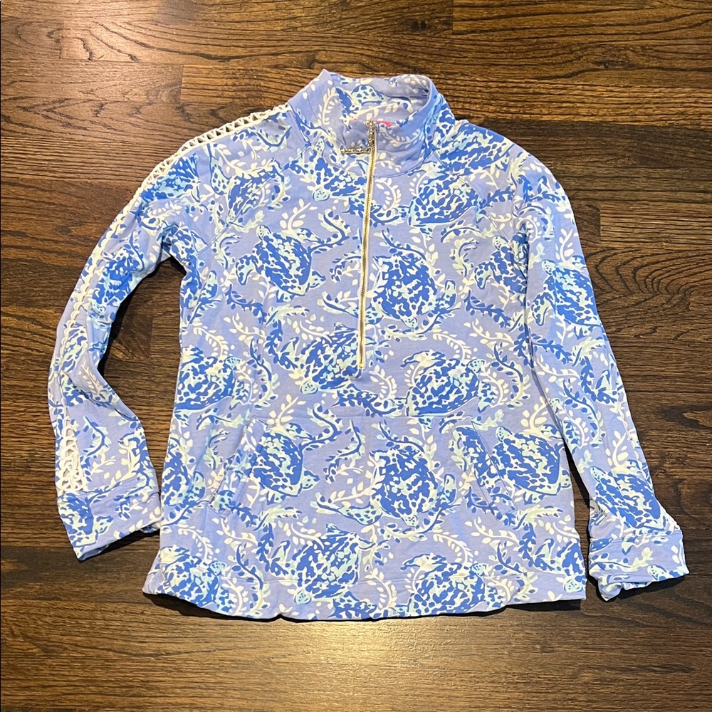 Lilly Pulitzer Blue and White Printed Half-Zip Pullover